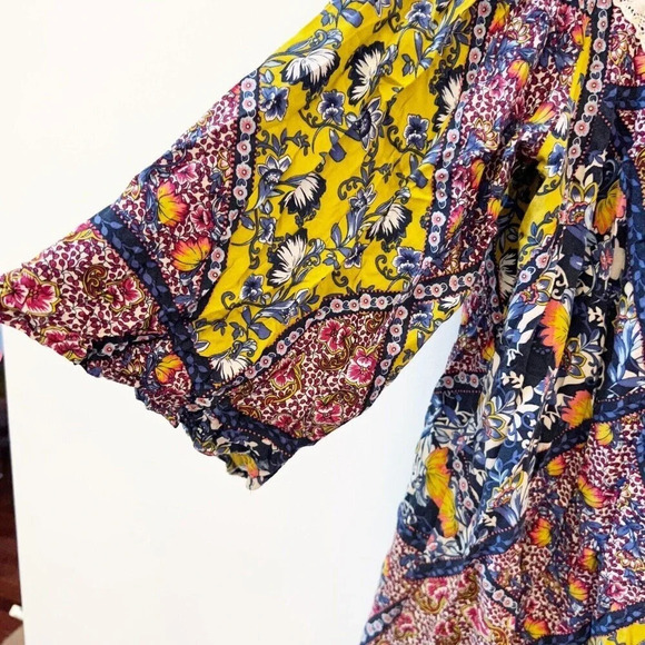 Entro Womens Patchwork Peasant Boho Top Tunic Dress Sz L NWOT - Picture 4 of 10